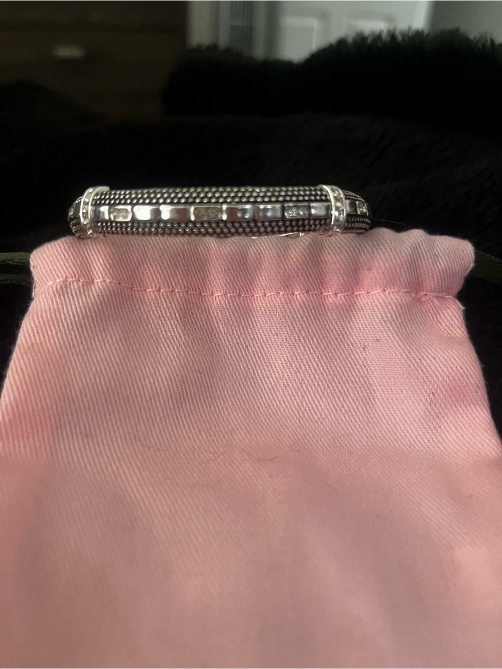 Silver Tone Textured Bar Pave Bracelet
